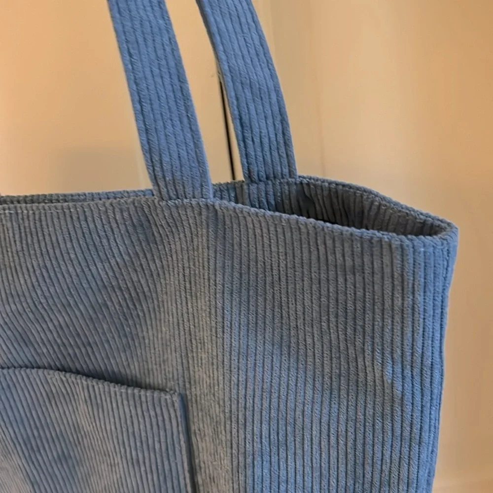Corduroy Bag NEW ! Interior Pocket Shoulder Straps in Clay Blue